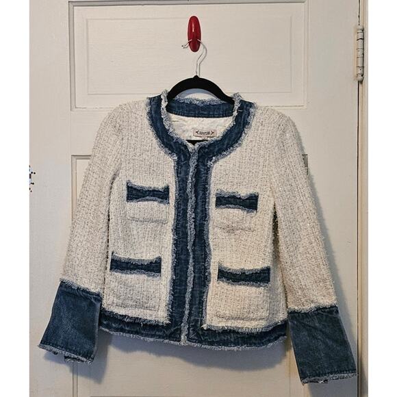 Nanette Lepore Jacket – Size Small – White Tweed with Denim Trim - Picture 3 of 10